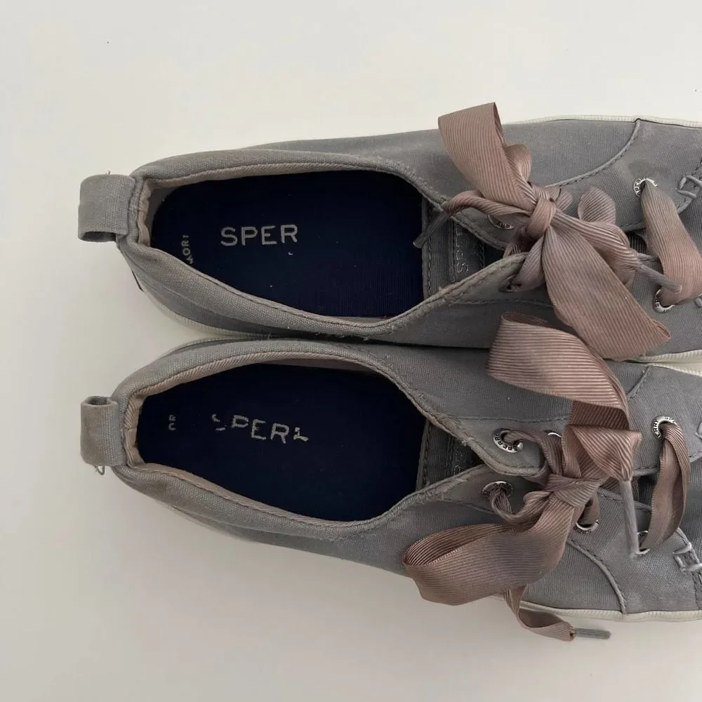 Sperry Top Sider‎ Ribbon Laced Boat Sneakers Gray Women's 8.5